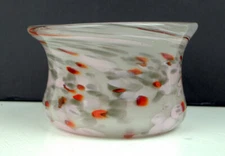 Art Glass Bowl  Multi Color 3.5” Tall 6" Across Gray Pink Red Signed Wild M
