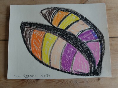 Flexing my muscle von Lee Pearson (2021). Ölpastellzeichnung auf Papier.
