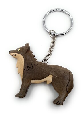 Handmade Holz Schlüsselanhänger Wolf Tier Raubtier Hund Rudeltier Huftier Anhäng