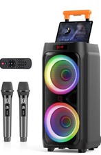 JYX Large Karaoke Machine for Adult  2 Mic Bluetooth Party Speaker with Wheels