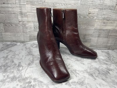 Adolfo Dominguez Boots Women 6.5M Shoes Brown Leather Block Heel Ankle Bootie