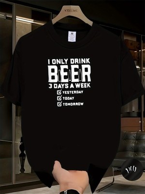 Men'S Casual Graphic T-Shirt - I Only Drink Beer 3 Days a Week Print, Navy Blue