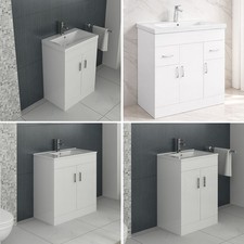 Vanity Basin Unit Slim Mid-Edge Modern Sink Cabinet White Flatpack Various Sizes