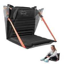  Inflatable Portable Stadium Seat Waterproof Cushion with Backrest Black