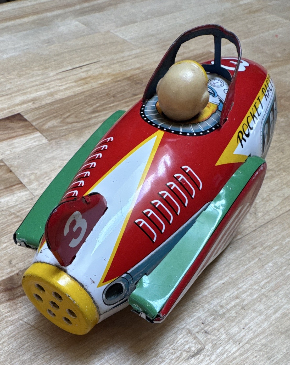 Vintage 1950 Tin Rocket Racer #3 Race Car Toy Vehicle w/ Driver Figure ...