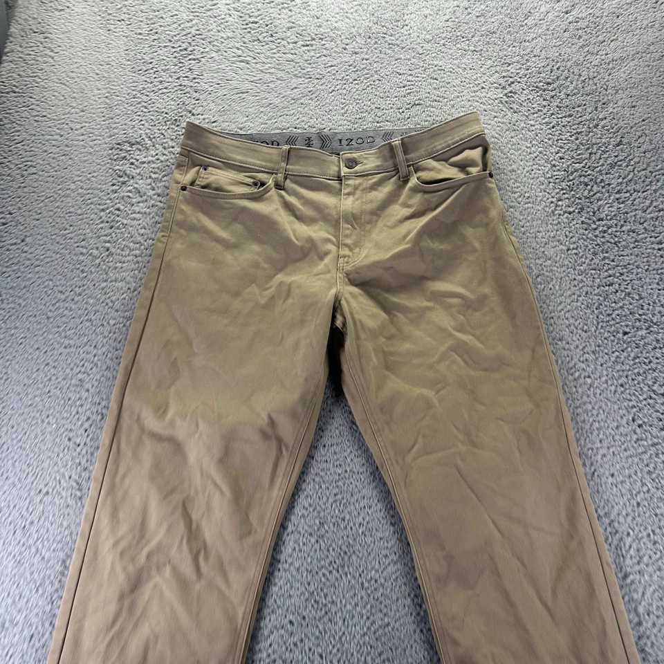 Pantalón Izod Para Hombre 36x30 Marrón Algodón Chino Recto Preppy Clásico Oficina Negocios Foto 2 de 4