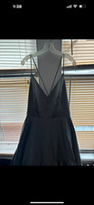 David's Bridal Gray Satin V-Neck Spaghetti Strap Long Formal Gown Dress 14