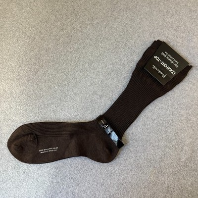 Maus & Hoffman Pantherella Comfort Top Cotton Non-Elastic Socks Dark Brown NWT