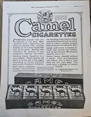 1915 R.J. Reynolds Tobacco Box Camel Cigarettes Original Vintage ad