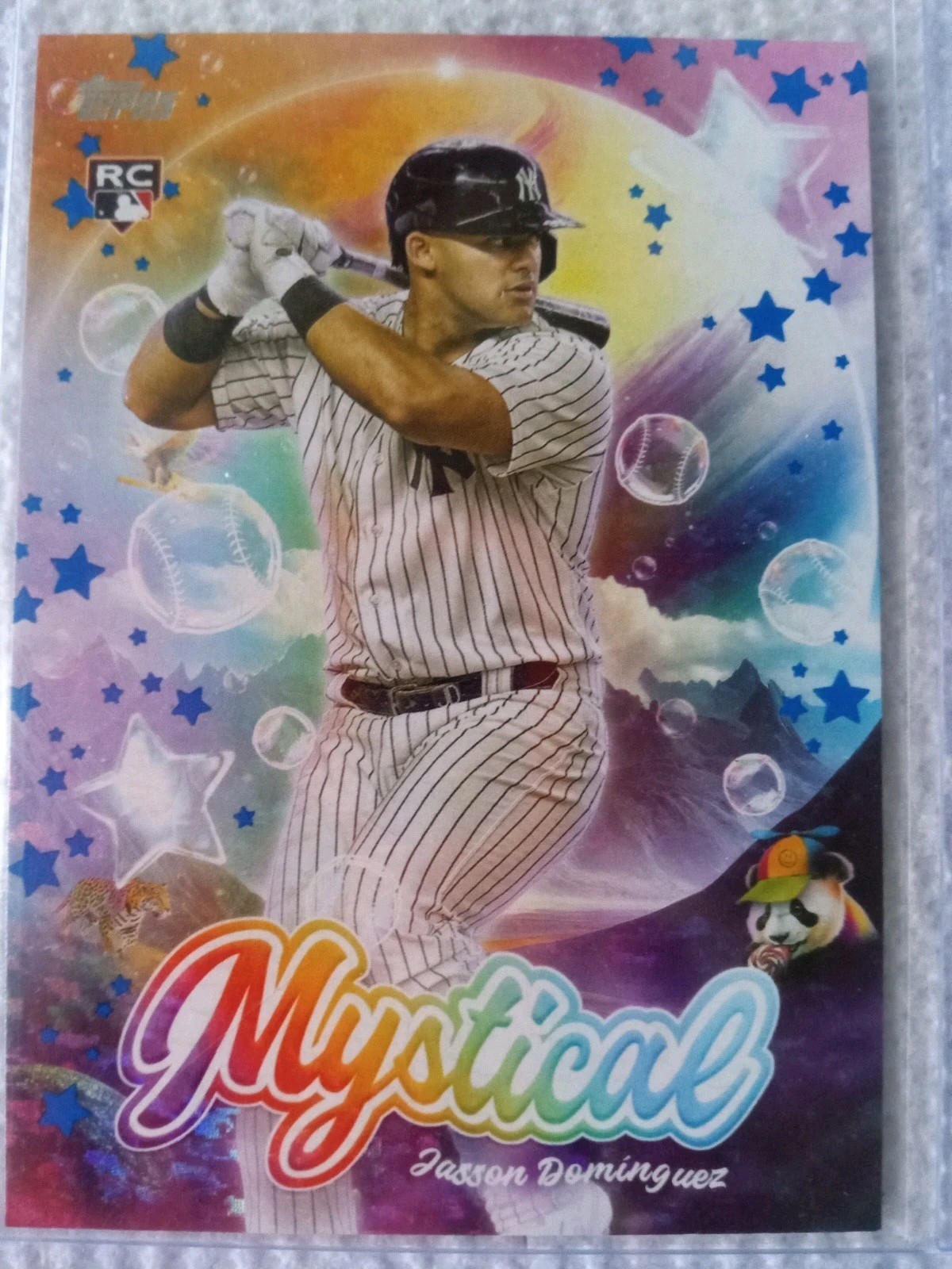 2024 Topps Update Mystical Jasson Dominguez Royal Blue Parallel Baseball Card.