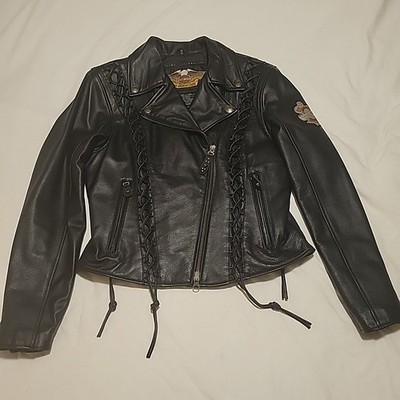 Harley Davidson Vintage Leather Crusader Jacket Lace Up Corset Womens Small MINT
