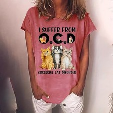 Women's Cute Cat Graphic T-Shirt Casual Crewneck Short Sleeve Summer Top For Cat