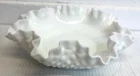 Vintage Fenton White Milk Glass Hobnail 7 1/2" Bowl Ruffled Rim