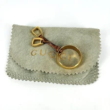 Gucci Scarf Ring with Charm Leather Gold Excellent Used No Box Halloween presen