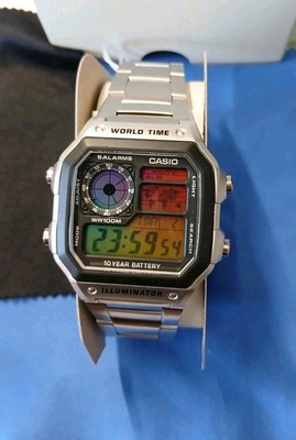 Custom Casio World Time AE-1200WHD-1AVEF Watch 80s Vintage Colors Filter mod