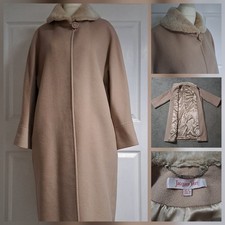 Jacques Vert Coat Dusty Peach Pink Fur Collar Cashmere Virgin Wool Blend Size 14