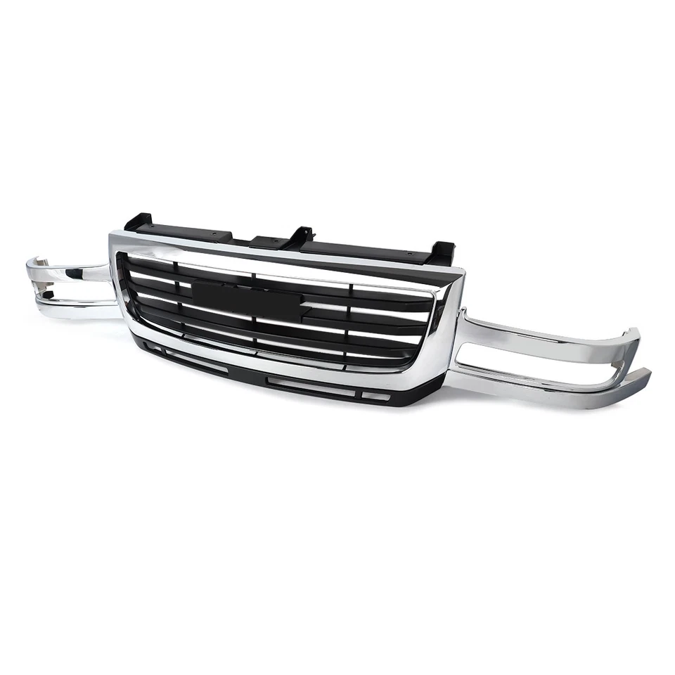 Chrome+Matte Black Front Bumper Grille For 2003-2006 GMC Sierra 2500 HD 3500  - Image 3 of 4