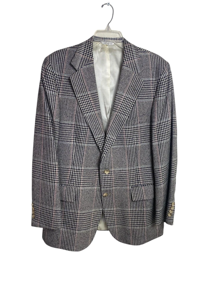 Blazer Vintage Polo Rallph Lauren Pata de Gallo Negro/Blanco/Rojo Seda Para Hombres 42R De Colección Foto 3 de 4