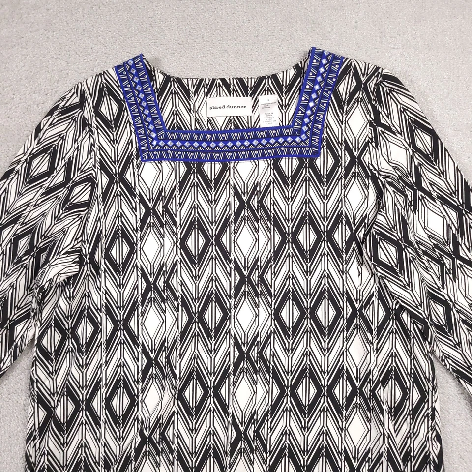 Alfred Dunner Shirt Womens Smal 3/4 Sleeve Square Neck Embroidered Studded - Image 3 of 4