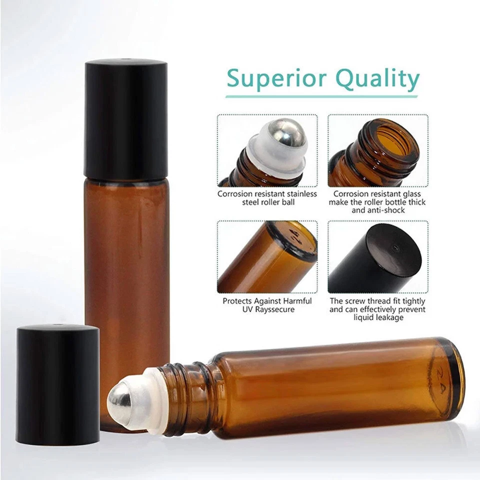 10ml/100pcs Amber THICK Glass Roller Bottle Big Steel Roll on Ball Essential Oil - image 4 of 4
