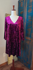Eliza J Berry Crushed Velvet Dress Women 12 Red/Purple Bell Sleeve Lined Stretch