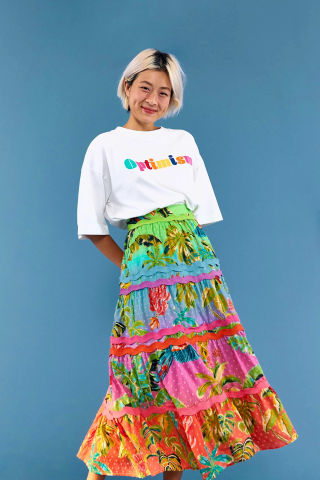NEW FARM RIO OMBRE FOREST RAINBOW TIERED MIDI SKIRT Sz XS $225 | eBay