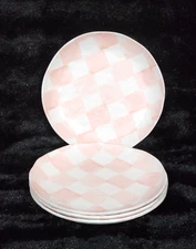 4 Pastel Pink White Checkered Melamine Appetizer Plates Rosy Check MacK Inspired