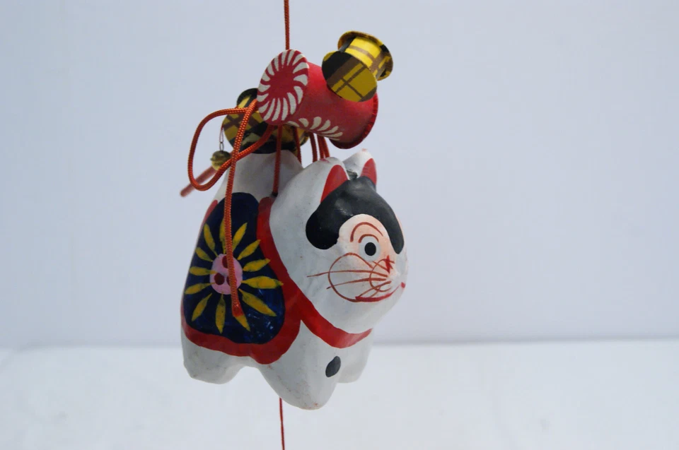 Japanese Drum Dog-Shaped Paper Mache Lucky Charm Toy Craft Ornament Decor READ - Image 3 of 4
