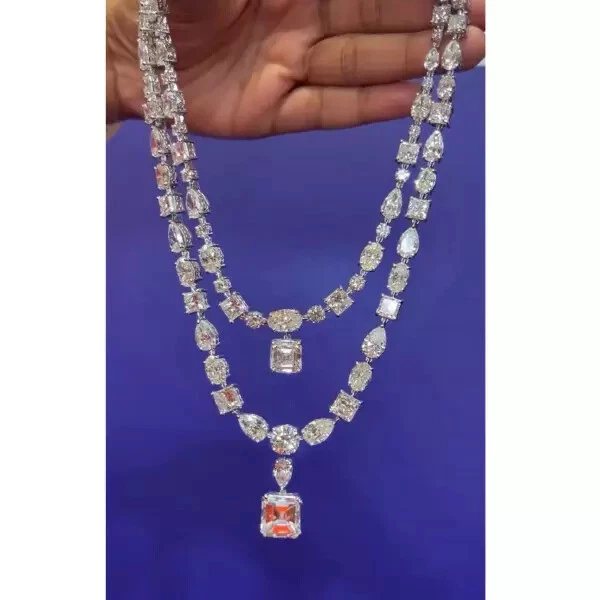 115Ct Multi-Cut Lab Created Double-Layer Statement Necklace 14k White Gold Over - Image 3 of 4