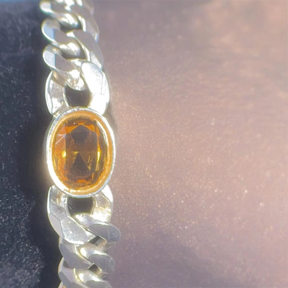 Brazalete vintage de plata de ley 925 con piedras preciosas de citrino de 4 quilates sólido de 9 mm Italia Foto 4 de 4