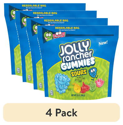 (4 pack) Jolly Rancher Sour Gummies Assorted Fruit Flavored Candy, Resealable
