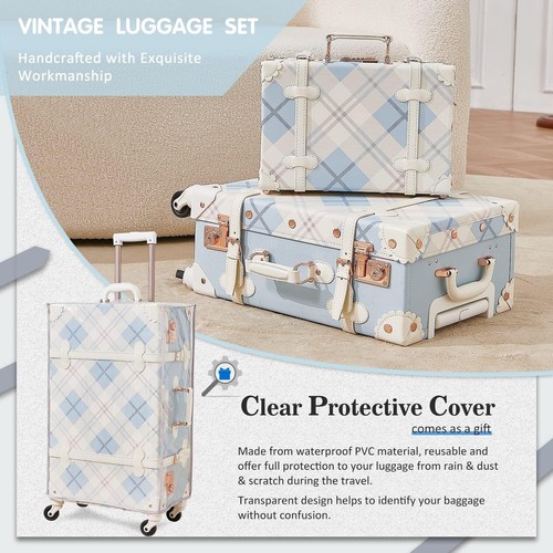 3 Pieces Vintage Luggage 26"+20"+12" Women Carry On Suitcase Faux Leather - Picture 6 of 8