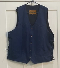 Dream Apparel Men's Concealed Carry Blue Denim Motorcycle Biker Vest Size 50