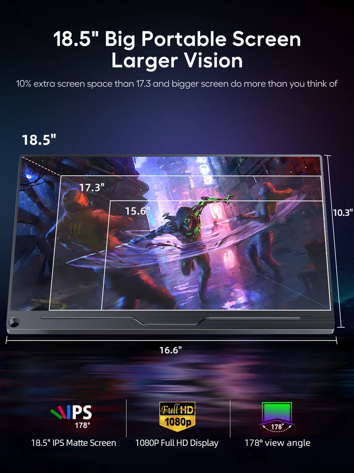 18,5 Zoll UPERFECT 120Hz Tragbare Monitor 1920*1080 HDMI LCD Display Für Xbox PS - Bild 2 von 4