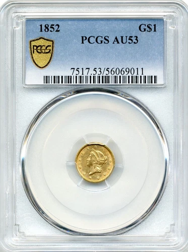 1852 US $1 Liberty Head Gold Coin - About Uncirculated, PCGS AU 53