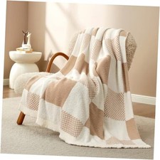 Checkered Blanket, Beige Throw Blanket for Couch Throw 50"x60" Checker Beige