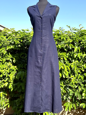 Magaschoni Womens Size Medium Navy Blue Sleeveless Button-Front Linen Maxi Dress | eBay Magaschoni Womens Size Medium Navy Blue Sleeveless Button-Front Linen Maxi Dress | eBay