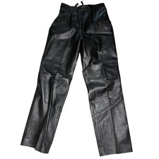Vtg 26" x 29" High Waist Black Leather Pleated Pants Biker Goth Rocker