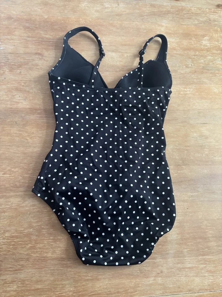 Traje de baño adelgazante Spanx negro/blanco lunares acanalados de una pieza para mujer ¡talla 10! Foto 2 de 3