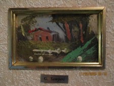 G Samperi Dipinto ad olio vintage di una casa di villaggio (made in Italy) 8 x 10"