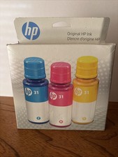 HP 31 Original Ink Bottle Combo 3-Pack Cyan Magenta Yellow 9C228AN Exp May 2026