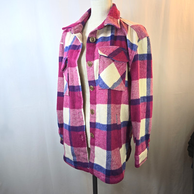 Member's Mark Pink Plaid Shacket Size Small Button-Up 4 Pockets Heavier & Warm
