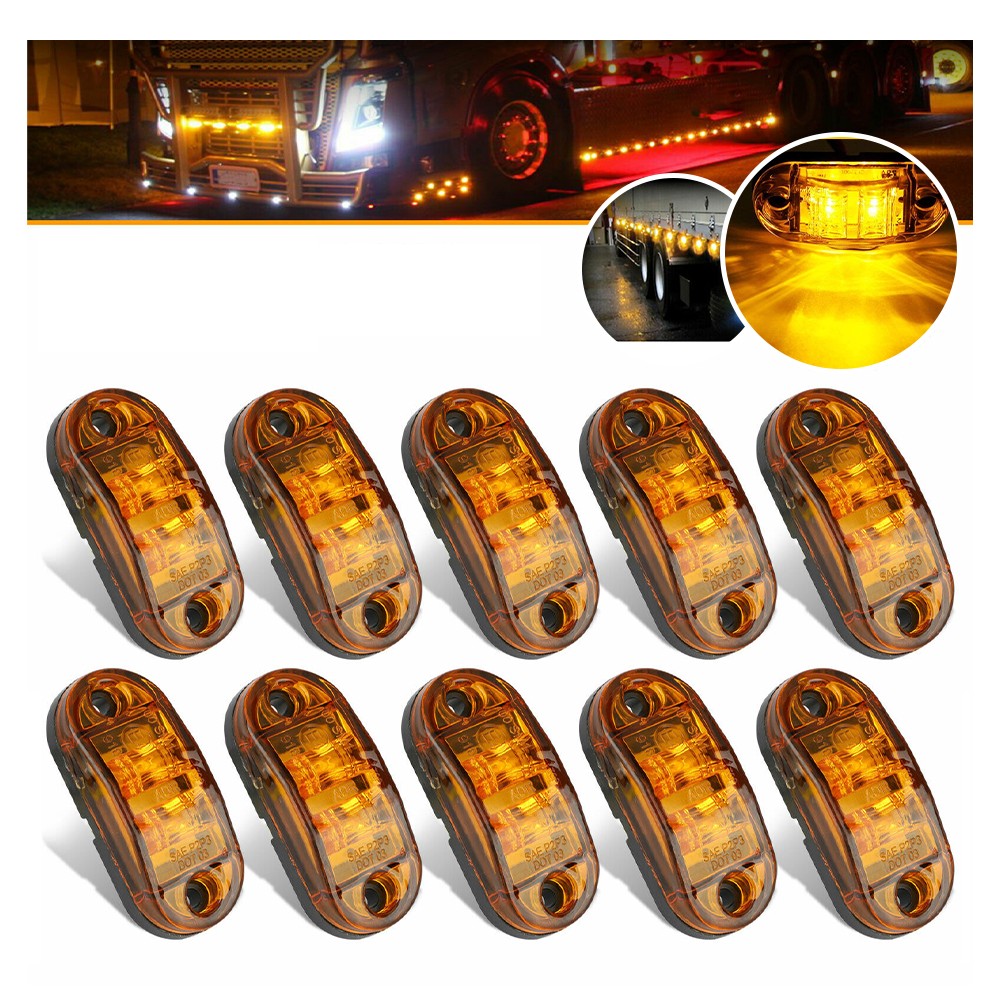 Truck Trailer RV 10PCS Oval LED Side Marker Lights 2.5" Amber Clearance Light T