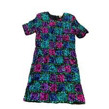 Vintage Candlelight Jainson's International Multicolor Sequin Silk Dress XS VTG