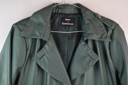 DENNIS BASSO Green Trench Coat size L Womens Button Up Mac Casual Outdoors - Picture 2 of 8