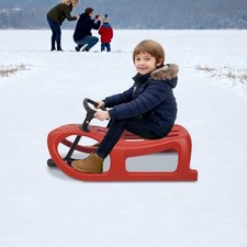 220Lbs Capacity Outdoor Toddler Sled Winter Sleigh w/ Steering Wheel  Pull Rope