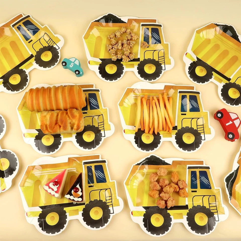 50 Pcs Construction Birthday Party Supplies Paper Plates Truck Theme Disposable - Image 4 of 4