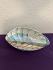 Large Yalos Murano Art Glass Seashell Bowl Turquoise Brown Beige Iridescent