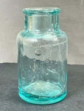 Antique Aqua Bottle Bubbles Pontil 4" Tall Scent Powder Apothecary