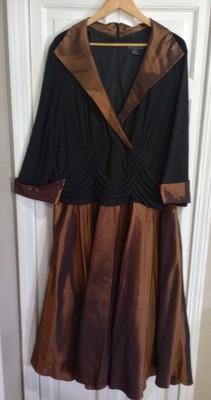 Jessica Howard jersey taffeta 3/4 sleeve portrait collar ruched A-line midi 22W
